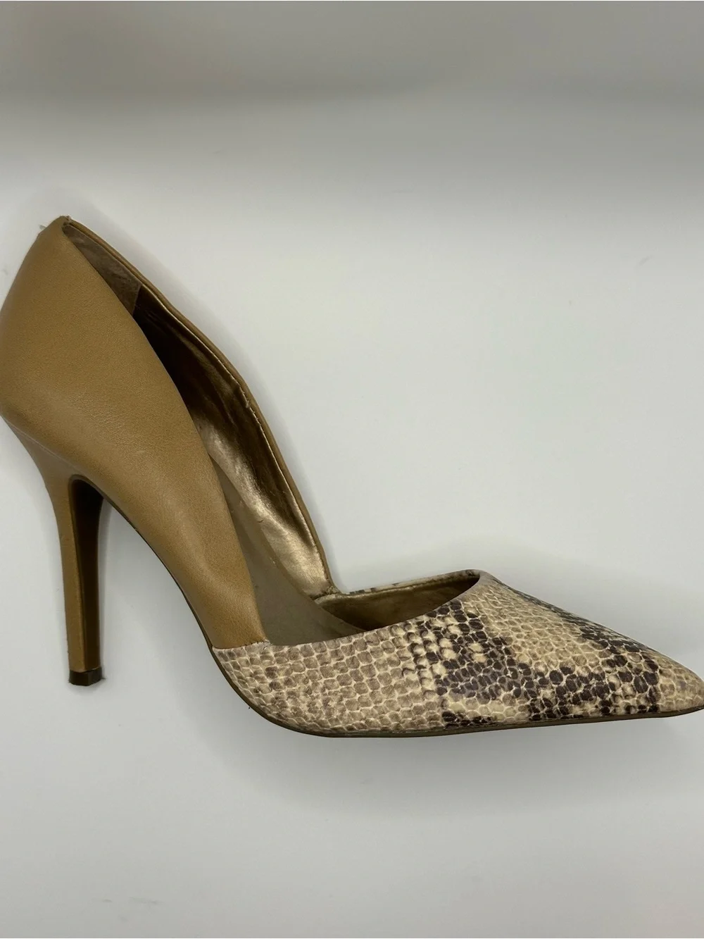 BCBGeneration Tan and Snake-Print Pointed Toe Pump
